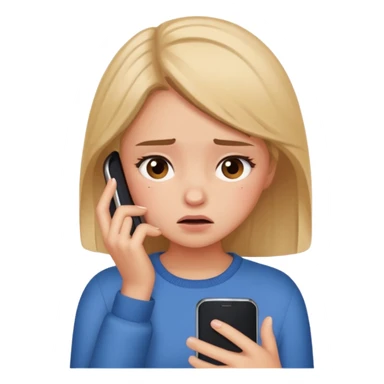 Do you want me to show you a girl looking at her cell phone and feeling embarrassed and in trouble? It's okay to have a question mark emoji like this next to her sticker
