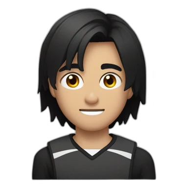 a 17-year-old boy with long, dark hair cut in a bob", with a black sports bandage on his forehead. Light mustache on his face  sticker