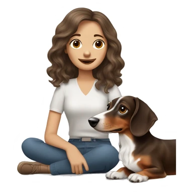 Tri Merle long haired Dachshund with brown haired woman  sticker