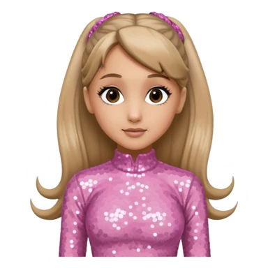 Ariana Grande with long dark blonde ponytail hair, light pink sequin outfit sticker