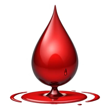single blood drop emoji sculpted from dark liquid metal, glossy surface, dramatic reflections, futuristic minimal 3D style, isolated on white sticker