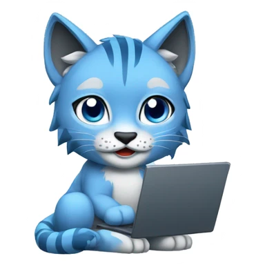 A blue lynx with a laptop sticker