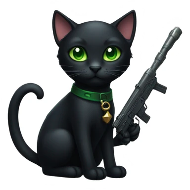 black cat with green eyes with a rpg sticker