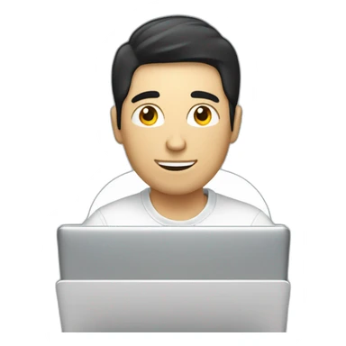 A white man with black hair working on a laptop with a lightbulb above his head sticker