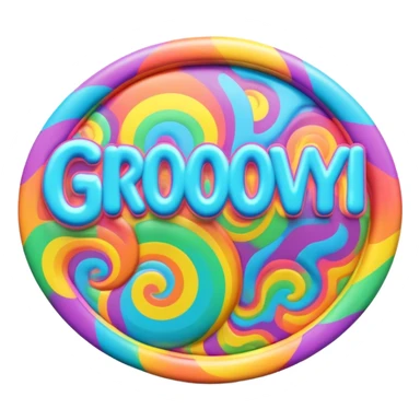 3D, psychedelic colored hippie style word “Groovy” sticker