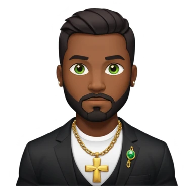 green eyes, dark short hair, muscular shoulders, wide cross, gold chain, big lips big nose big eyes, masculine good looking, dark beard wearing a suit sticker