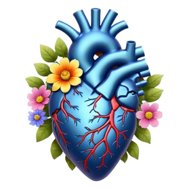 Dark Blue anatomical heart with wildflowers sticker