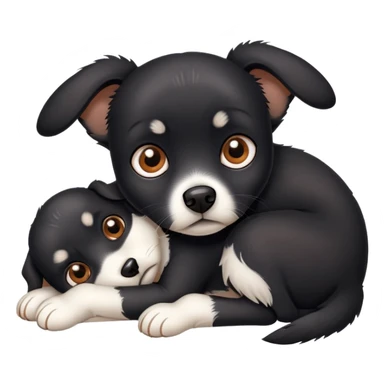 scared small black dog with white paws curled up sticker