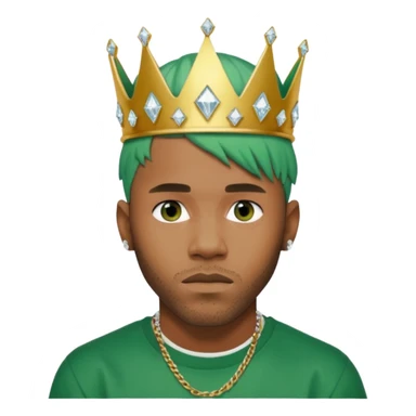 Frank Ocean with green hair wearing Kendrick Lamar's diamond crown sticker