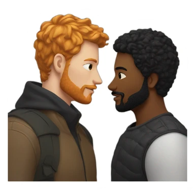 White Man with black hair and ginger beard kissing white man with black hair sticker