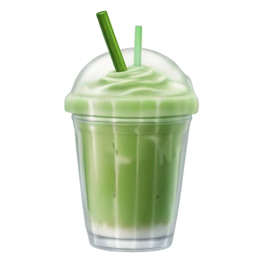 Fresh looking iced Matcha Latte with a Glass Straw and in a glass cup which looks like a plastic cup sticker