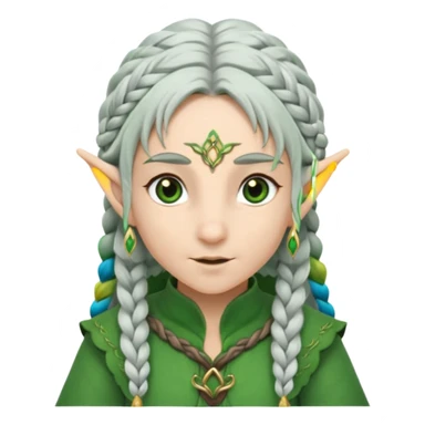 braid silver hair elf, green cloth sticker
