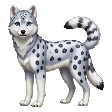 Realistic lanky natural feral beautiful pretty "Schnolf"-"TaniDaReal"-Husky-Snow-leopard-wolf-hybrid-fusion-animal-creature, full body sticker