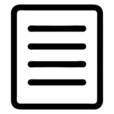 minimalistic bold black-and-white icon of a bold rectangle with four short horizontal lines as a list, clean geometric lines, square, flat, no gradients, inspired by Netflix UI, vector style, suitable for dark and light mode sticker