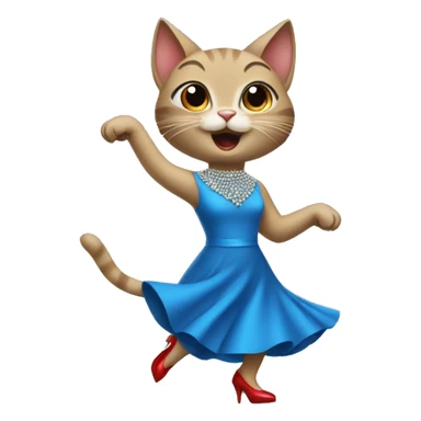 Cat dancing in a blue dress with diamond red heels sticker