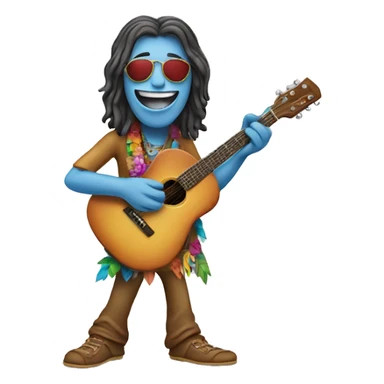 anthropomorphic hippie-guitar showing a sign of peace sticker