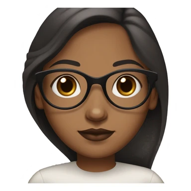 brown girl with whiteish brownish skin with black long hair parted from the middle and with dark brown eyes with circle/oval black glasses. Pink lips with a mole on the under the bottom lip on in the right side  sticker