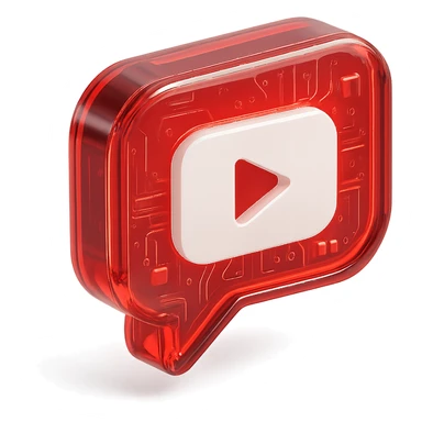 red speech bubble with inside a big red YouTube white play button, very glossy circuit style, white sticker