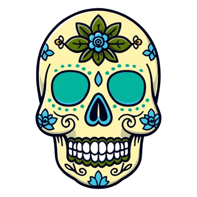 decorated sugar skull in Milwaukee Bucks team colors (dark green, cream, and light blue) sticker