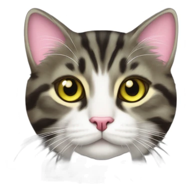 cat Tabby (Mainly black and dark brown) fluffy cat pink-nose light-green&yellow-eyes,-white-long-whiskers,-white-spots-near-the-nose,sharp chin.,long ears,sharp of the eyes sticker