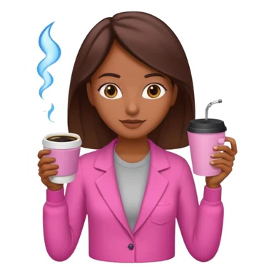 Mulher morena tomando café  com roupa rosa esfriando o café  sticker