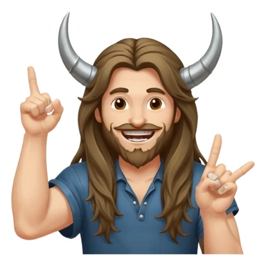 Long haired guy throwing up metal horns sticker