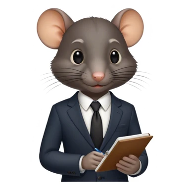 a very black rat in a suit taking notes in a small notebook sticker