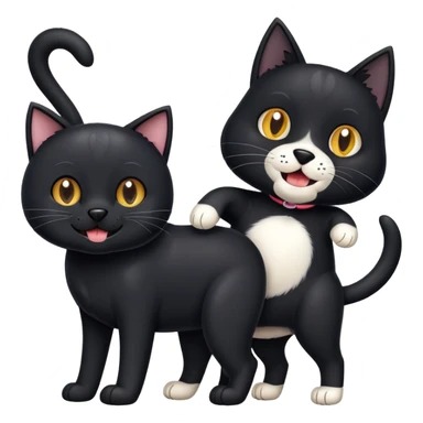 Un chien noir au pattes et ventre blanc qui est avec un ami avec un chat noir qui a lui même une dent qui ressort  sticker