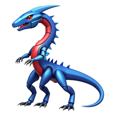 Shiny futuristic colorful Heliolisk-Salandit-Cyclizar-Genesect-Pokémon, full body sticker