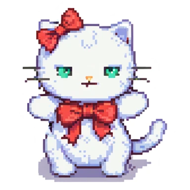 Hello Kitty white cat with red bow dancing joyful pose pixel art style sticker