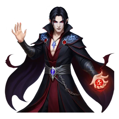 Cinematic Realistic WoW Vampire Mage Portrait, captured in a dynamic, battle-ready pose as he unleashes a torrent of arcane energy. His pallid skin and sleek dark hair contrast sharply with the flowing black robe adorned in silver filigree and glowing runes, while his crimson eyes radiate unyielding power. Rendered with intense, lifelike texture and dynamic, eerie lighting, high shine, embodying the fierce, relentless spirit of a dark sorcerer. sticker