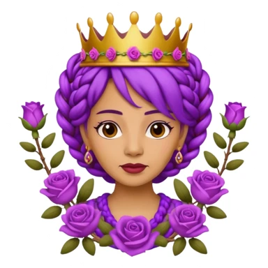 Crown Olive skin older queen with purple braids, brown eyes surrounded by roses sticker