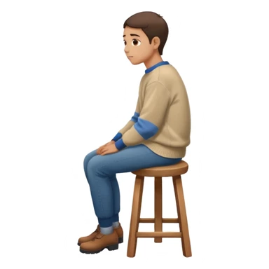a person sitting on stool full back head turn. sticker