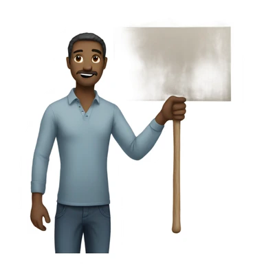 man holding placard on stick sticker