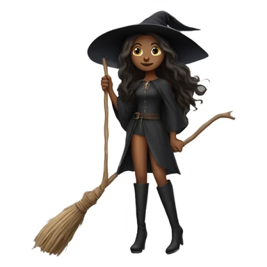 witch on a broom dark long hair white skin sticker