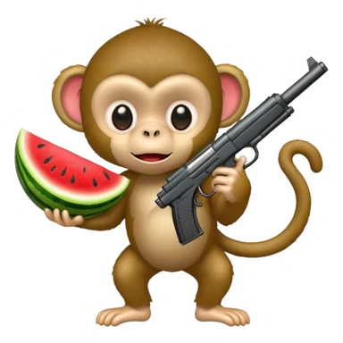 Monkey eating a watermelon and holding a gun sticker