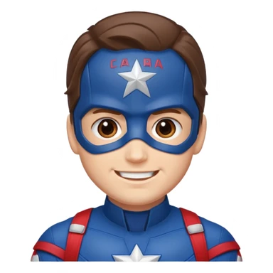 Make a man with brown eyes wearing a Captain America costume who is laughing sticker