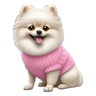 a white Pomeranian dog in a pink knitted sweater sticker