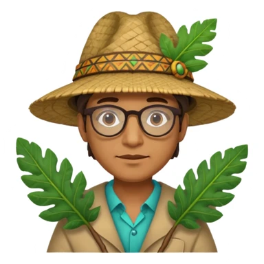an scientist man wearing a large leaf tribal hat sticker
