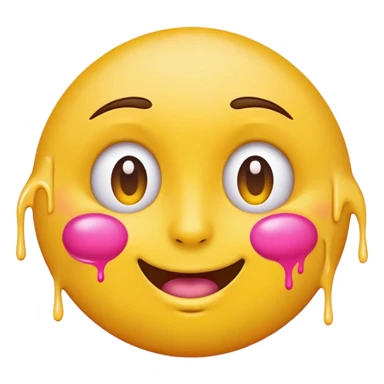 classic yellow round emoji with pink paint effect flowing from under the eyes to the chin sticker