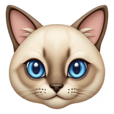 Cinematic Cute Siamese Cat Portrait Emoji, Head tilted playfully and inquisitively, sleek cream-colored fur with rich, contrasting dark points on the ears, face, paws, and tail, striking sapphire-blue eyes, Simplified yet irresistibly adorable features, highly detailed, glowing with a warm, friendly glow, high shine, affectionate and curious, stylized with a touch of whimsy, bright and endearing, soft glowing outline, capturing the essence of a mischievous yet loving kitten, so playful it feels like it could pounce out of the screen and into your arms! sticker