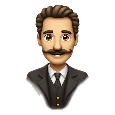 Hombre feliz pelo con moño, barba y bigote estilo dali, ojos marrones  sticker