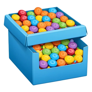 blue rectangular cardboard box with candies sticker