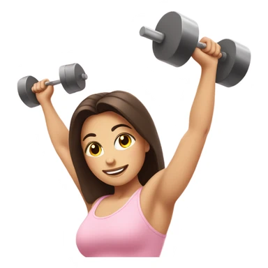 Pretty brunette lifting weights above head in light pink  sticker