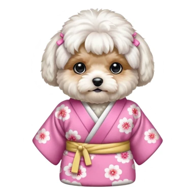 All White Maltipoo with pink kimono sticker