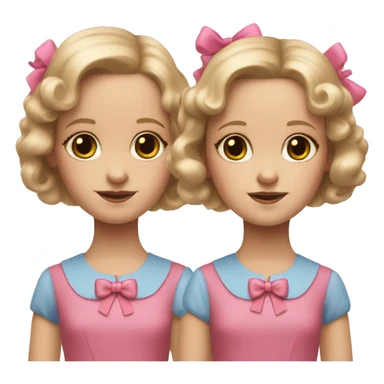 twins from the film, the shining. blonde hair with pink bows, blue dresses with pink trim sticker