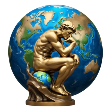 rodins sculpture the thinker but with a planet earth in its hand sticker