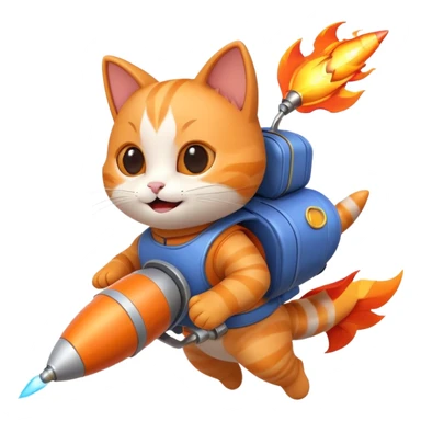 cute cat flying with a rocket pack on its back, rocket flames, happy face, 3D cartoon, mobile game icon style, clean background, no text, no watermark
 sticker