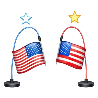 symbolic hot wire connecting Russia and USA with Russian and US flags at each end, glowing wire in the middle, tense atmosphere sticker