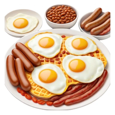 Cinematic Realistic English Breakfast Dish Emoji, showcasing a hearty ensemble of eggs, bacon, sausages, baked beans, and grilled tomatoes rendered with lifelike texture and vibrant, appetizing detail that exudes comforting tradition. sticker